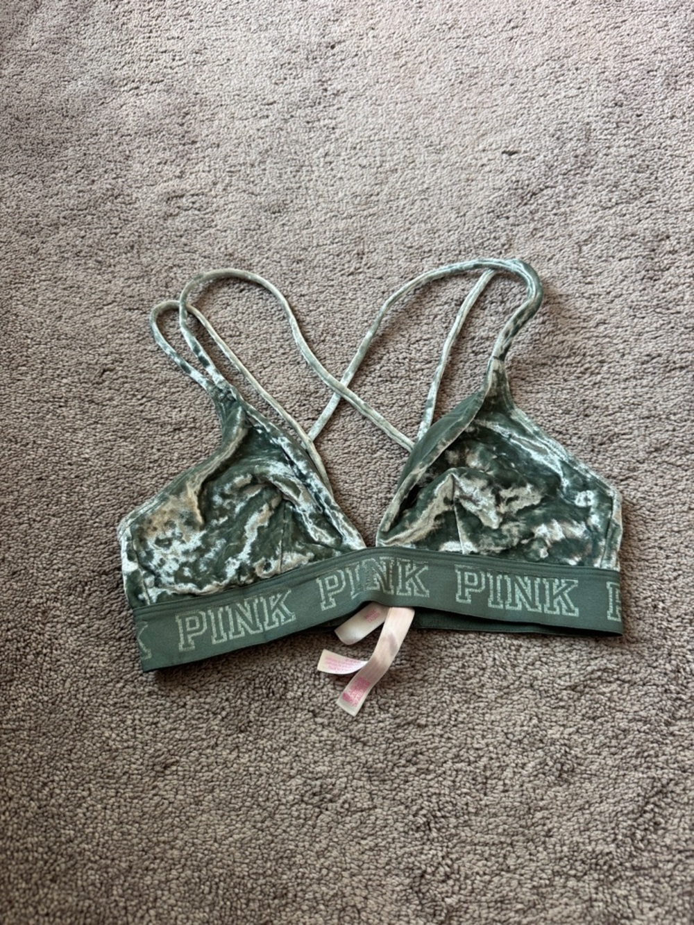 PINK Victoria’s Secret Green Velvet Crisscross Bralette Strappy Back SIZE S